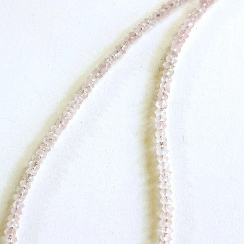 pink Rose Crystal Quartz Necklace natural genuine Gemstone‎ dainty thin strand